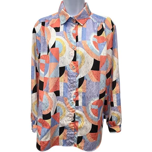 Maycene Tops - VTG Maycene Women's M Pink Purple White Long Sleeve Career Blouse Silky Collar